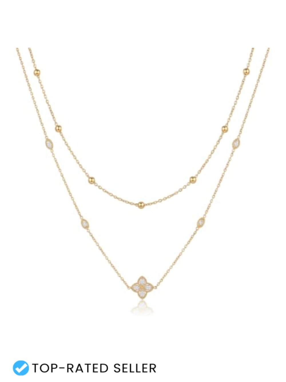 14K Gold Plated Layered Clover Necklace for Women
